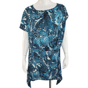 Attitudes by Renee Crepe Reptile Printed Asymmetric Top‎ Blue Teal X-Small NWT